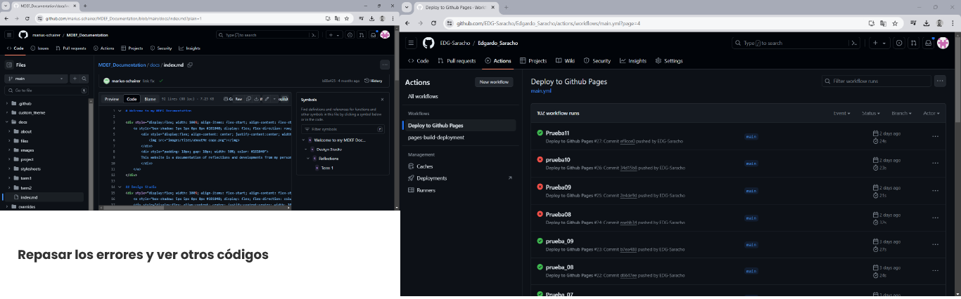captura de pantalla errores de Github y revisar otros trabajos